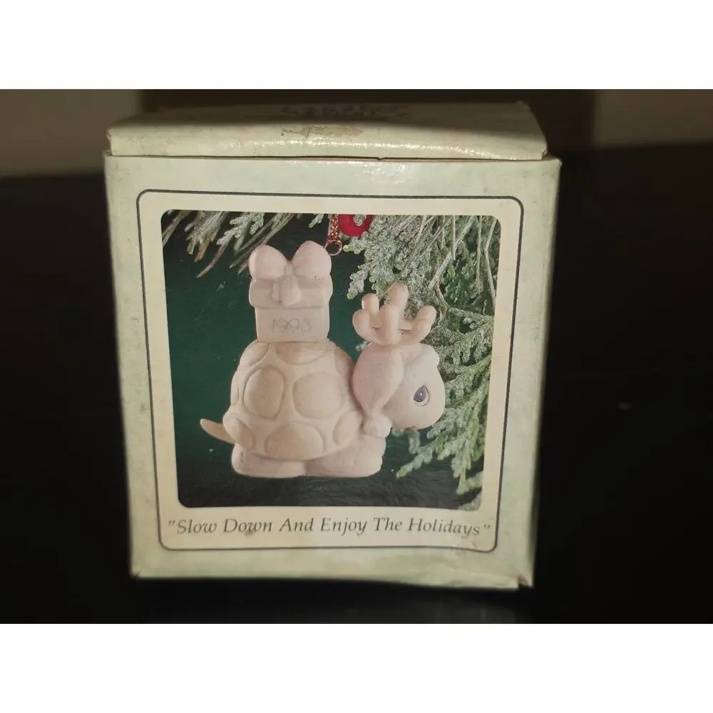 Precious Moments 520489 1993 Christmas Ornament Turtle Reindeer‎ Holiday Decor